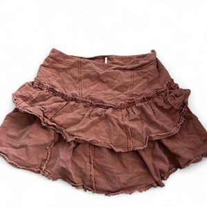 Free People A-Line Ruffled Skirt in Rust
